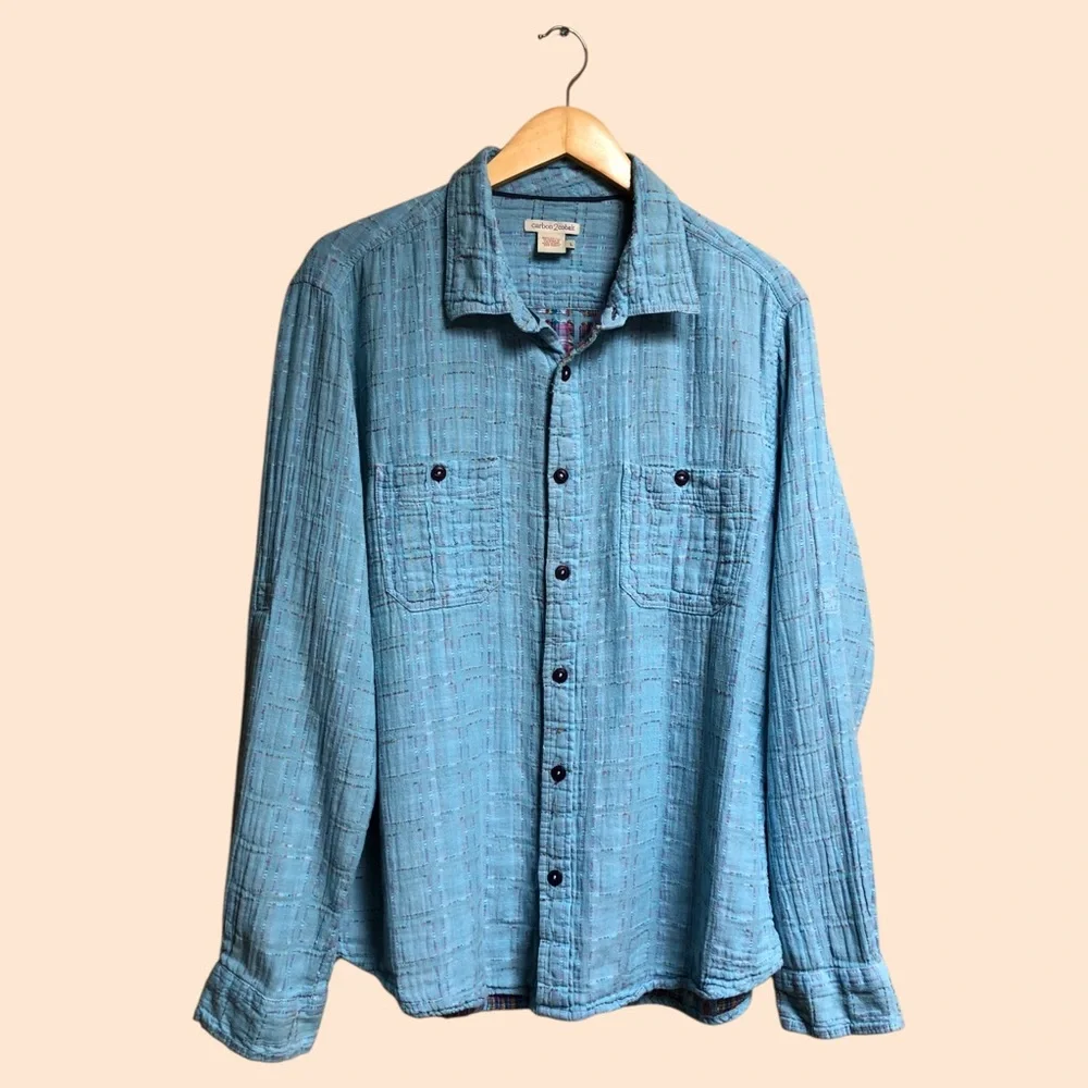 Carbon2Cobalt Blue Patchwork Stitched Boho Button Down Shirt Color Womens Large - Picture 1 of 13